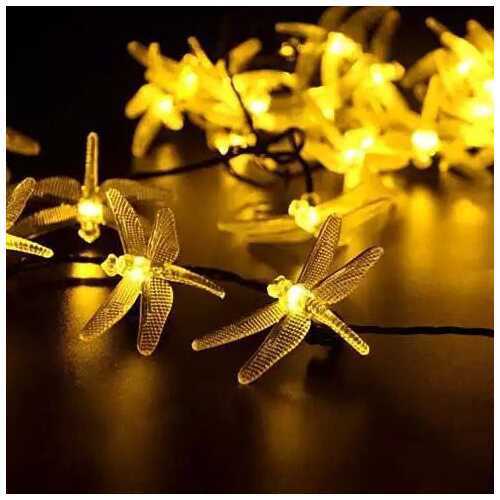 Solar Powered DragonFly LED Light String - Style: Warm Yellow
