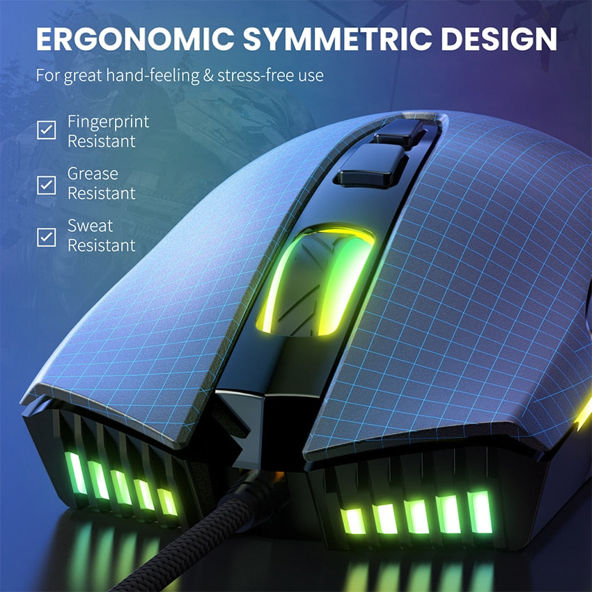 6400 DPI Wired Gaming Mouse,ONIKUMA CW905 Black Mechanical Mouse,6-level Adjustable DPI And 7 RGB Backlight Mode Gaming Mice.