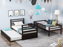 Charger l'image dans la galerie, 65'’ x 41.5’’ Solid Pine Wooden Twin Loft Full Bunk Bed Strong Sturdy Frame for Adults Kids Safe Sleeping Beds with Slats