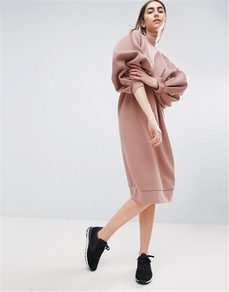 AEL Space Cotton Sweatshirt Dress Bishop Sleeve Backless Long Dresses 2018 Loose Plus Size Hight Quality Women Clothing