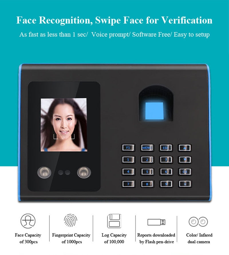 AF01 Biometric Face Facial Fingerprint Recognition Time Attendance No Touch Contactless System Machine Device Machine