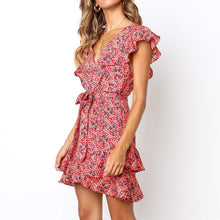 将图片加载到图库查看器,Aachoae Dress Summer 2020 Women Floral Print Sashes Beach Dress Boho Ruffles A-line Mini Sundress Elegant Party Dress Vestidos