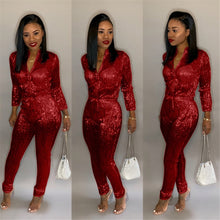 Load image into Gallery viewer, Adogirl S-3XL Gilding Women Jumpsuit Christmas Zipper Turtleneck Long Sleeve Fashion Casual Romper Club Party Overalls Jumper