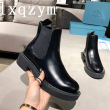 Load image into Gallery viewer, Ankle Boots Chelsea Women Genuine Cow Leather Platform Bootie Elastic Band Autumn Winter Ladies Shoes Handmade Brand Design