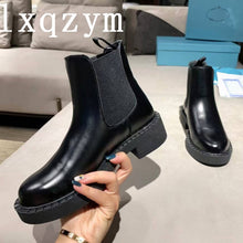 Load image into Gallery viewer, Ankle Boots Chelsea Women Genuine Cow Leather Platform Bootie Elastic Band Autumn Winter Ladies Shoes Handmade Brand Design