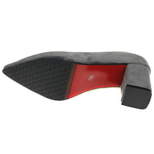 Cargar imagen en el visor de la galería, Aphixta Shoes Square Heel Women Pointed Toe Pumps Fashion Gray High Heels Flock Leather Black Party Shoes Plus Big size 47 48 50