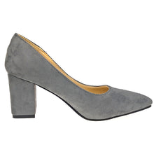 Cargar imagen en el visor de la galería, Aphixta Shoes Square Heel Women Pointed Toe Pumps Fashion Gray High Heels Flock Leather Black Party Shoes Plus Big size 47 48 50