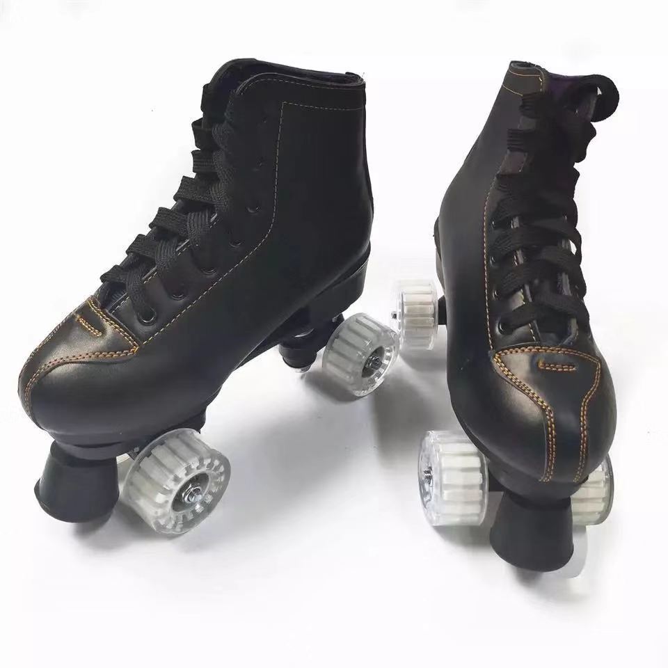 Artificial Leather Roller Skates Double Line Skates Women Men Adult Two Line Skate Shoes Patines With PU 4 led Wheels Patins
