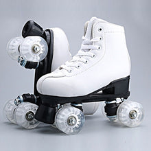將圖片載入圖庫檢視器 Artificial Leather Roller Skates Double Line Skates Women Men Adult Two Line Skating Shoes Patines With White PU 4 Wheels