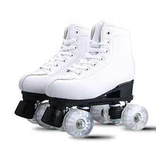 將圖片載入圖庫檢視器 Artificial Leather Roller Skates Double Line Skates Women Men Adult Two Line Skating Shoes Patines With White PU 4 Wheels
