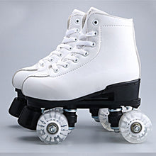 將圖片載入圖庫檢視器 Artificial Leather Roller Skates Double Line Skates Women Men Adult Two Line Skating Shoes Patines With White PU 4 Wheels