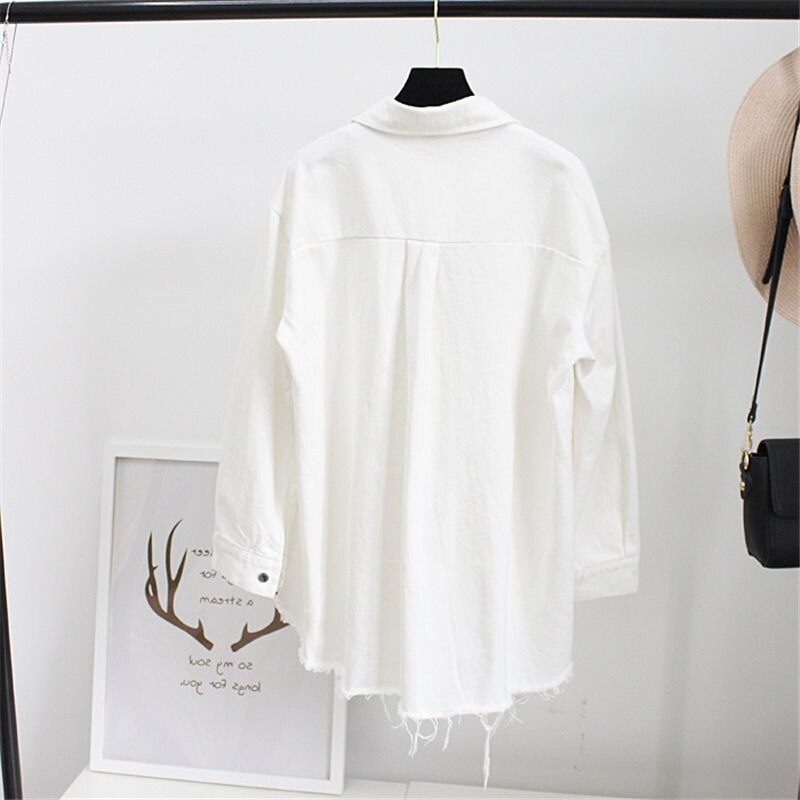 Denim Blouses Women Korea Fashion Loose Nine Quarter Sleeve Shirts Women Tops Jeans Blouse Female Ladies Blusa
