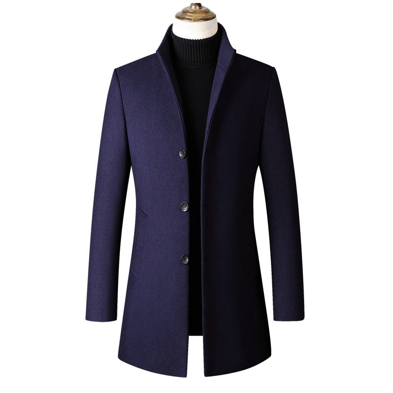 Men's Wool Coat. Wool Blends Thick. Business Warm Stand Collar Long Sleeve Big Size Trench Jacket