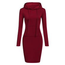 將圖片載入圖庫檢視器 Autumn Winter Warm Sweatshirt Long-sleeved Dress Woman Clothing Hooded Collar Pocket Simple Casual lady Dress Vesdies Sweatshirt