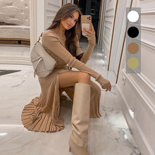 將圖片載入圖庫檢視器 Woolen Sweater Slit Sweater Pleated Skirt Fashion Temperament 2-piece Suit Women