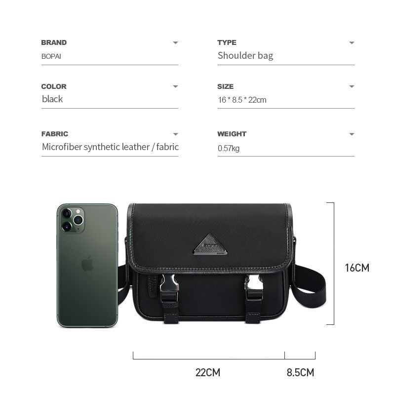 BOPAI New Casual Crossbody Bags Black Soft Small Briefcase Zipper Business Men Fashion High Quality Shoulder Bag For Travel