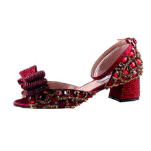 Load image into Gallery viewer, BS1144 Custom Made Block Heel Wine Red Burgundy Crystal Shoes With Matching Bag Set Bridal Wedding Shoes Women Low Heel Shoes