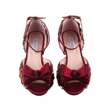 Load image into Gallery viewer, BS1144 Custom Made Block Heel Wine Red Burgundy Crystal Shoes With Matching Bag Set Bridal Wedding Shoes Women Low Heel Shoes