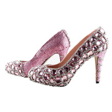 Load image into Gallery viewer, BS946 Custom Handmade Rhinestone Light Pink Crystal Shoes And Bag Set Bridal Wedding Shoes Women Pumps High Heels Shoes