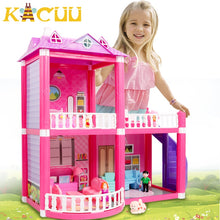 将图片加载到图库查看器,Kids Dollhouse Toys Pink Assemble Princess Villa Handmade Construction Casa Miniature Furniture Dollhouse For Children Gift