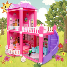 将图片加载到图库查看器,Kids Dollhouse Toys Pink Assemble Princess Villa Handmade Construction Casa Miniature Furniture Dollhouse For Children Gift