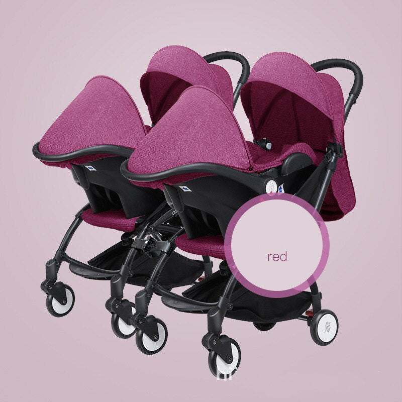 Baby Twin Strollers with Car Seat Twin Baby Stroller Newborn Lightweight Pocket Stroller Second Child Portable Folding Basket