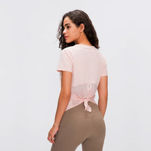 將圖片載入圖庫檢視器 Back Mesh Patchwork Yoga Sport T-shirt Women Loose Fit O-neck Workout Running Tee Tops Fitness Short-Sleeved Shirts