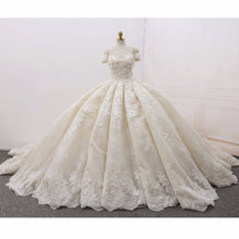 Load image into Gallery viewer, Ball Gown Luxury Wedding Dresses Arabic 2018 Real Photo 3D Floral Handmade Flowers Chapel Train Tulle Sleeveless Bridal Gowns