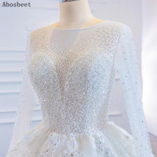 Load image into Gallery viewer, Ball Gown Wedding Dress Long Sleeve with 3D Flowers Sequins Pearls Beads Puffy Wedding Gowns for Bridal 2021 with Train Lace Up