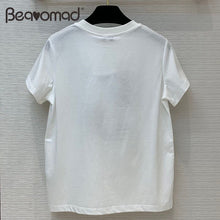 將圖片載入圖庫檢視器 Bearomad Summer Top Quality Women's Cotton T-shirt Gorgeous Beading Tops Shirts Loose Short Sleeve T-shirts 2021