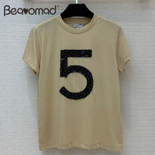 將圖片載入圖庫檢視器 Bearomad Summer Top Quality Women's Cotton T-shirt Gorgeous Beading Tops Shirts Loose Short Sleeve T-shirts 2021