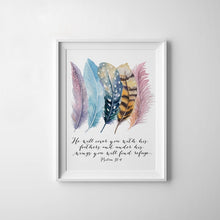 Load image into Gallery viewer, Bible Verse Psalm 91:4 Poster Canvas Art Prints , Birds Feathers Scripture Christian Quotes Canvas Painting Wall Art Home Decor