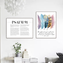 Load image into Gallery viewer, Bible Verse Psalm 91:4 Poster Canvas Art Prints , Birds Feathers Scripture Christian Quotes Canvas Painting Wall Art Home Decor