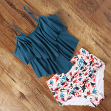 将图片加载到图库查看器,Bikinis Set Ladies Sexy Black Ruffled Sling Pattern Printed Split Bikini Swimsuit Women's Swimwear 2021 Traje De Baño Para Mujer