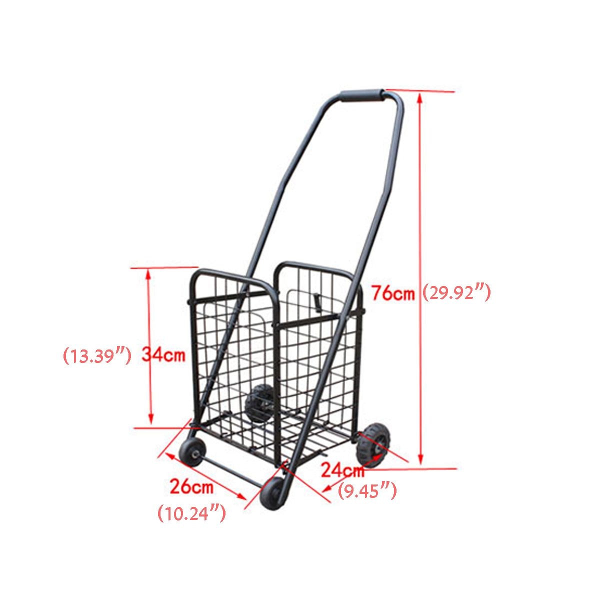 Black Portable Folding Shopping Cart Trolley Basket Grocery Travel Shopping Supermarket Folding Trailer 25KG Bearing 37x32x76cm