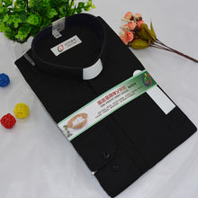 Load image into Gallery viewer, Black Top Priest Shirt Long Sleeve Pastor Clergy Stand-up Collar Minister Preacher Tops Roman Shirts Haut Noir Priest Costume