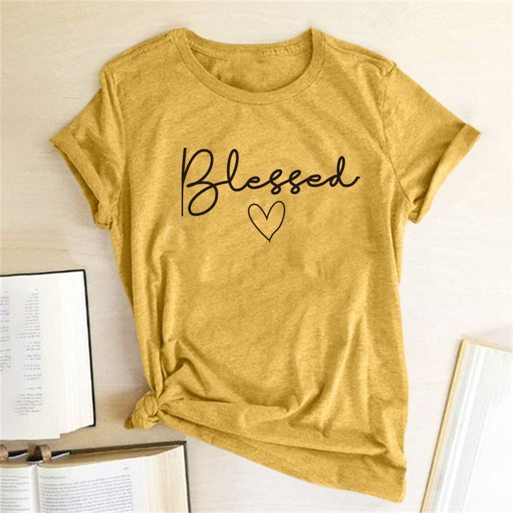 Blessed Heart Printing T-shirts Women Summer Clothes T Shirt Harajuku Graphic Tee Casual Short Sleeve Tops for Women