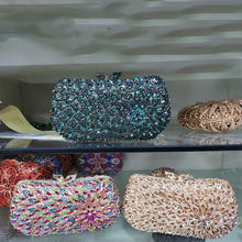 將圖片載入圖庫檢視器 Blue/Champagne Cellphone Purses American And European Style Diamond Wedding Clutches For Women Lady Shoulder Chain Handbags