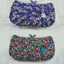 將圖片載入圖庫檢視器 Blue/Champagne Cellphone Purses American And European Style Diamond Wedding Clutches For Women Lady Shoulder Chain Handbags