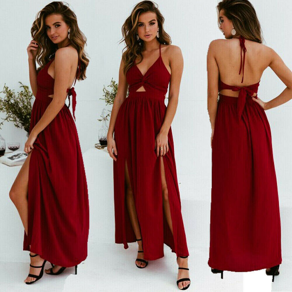 Bohemian Style Summer Floral Long Maxi Dress Women Sexy Halter Backless Straps Evening Party Beach Dresses Holiday Wear Sundress