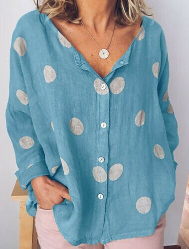 Women's Bohemian Style Summer Cotton Nlend Tops V Neck Dot Top Blouse Casual Loose Baggy Tops Shirts Plus Size