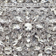 Load image into Gallery viewer, Boutique De FGG Flower Crown Minaudiere Clutch Silver Crystal Evening Handbag Women Party Prom Bag Bridal Clutches Wedding Purse