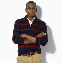 Cargar imagen en el visor de la galería, Men's Cotton Sweater Small Horse Eden Casual Sweaters Pull Homme Knitted Pullover Half Zipper Turtleneck Polo-Collar