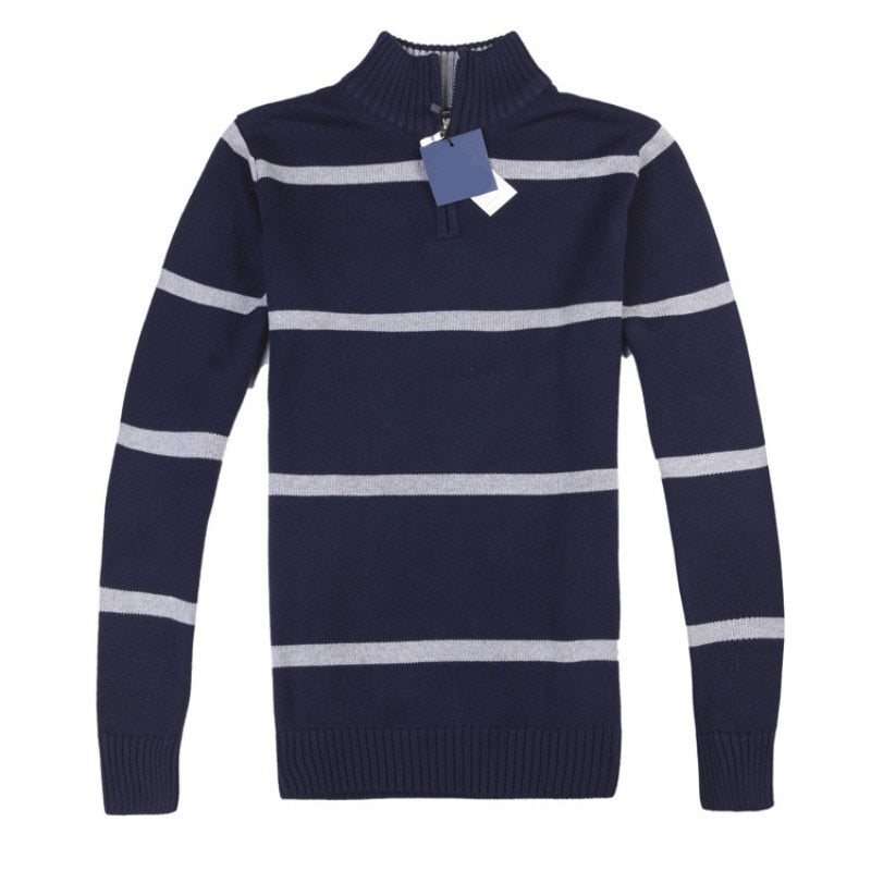 Men's Cotton Sweater Small Horse Eden Casual Sweaters Pull Homme Knitted Pullover Half Zipper Turtleneck Polo-Collar