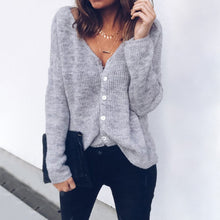 Load image into Gallery viewer, Button Soft Autumn Loose Daily Long Sleeve Solid Fashion Winter V Neck Women Knit Sweater Casual Party Spring