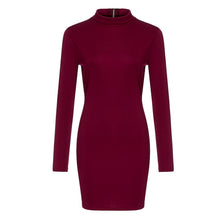 將圖片載入圖庫檢視器 CHAMSGEND Dress Women's Turtlenck Sweater Dress Hip Hugging Clubwear Long-Sleeved Dress Turtleneck Back Zipper Party Dresses