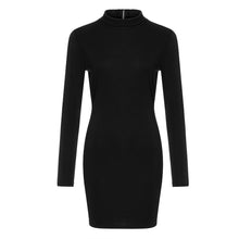 將圖片載入圖庫檢視器 CHAMSGEND Dress Women's Turtlenck Sweater Dress Hip Hugging Clubwear Long-Sleeved Dress Turtleneck Back Zipper Party Dresses