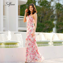 将图片加载到图库查看器,Casual Floral Printed Maxi Dress A Line Ruffles Spaghetti Straps Chiffon Women Dress Ladies Simple Beach Party Dress Vestidos