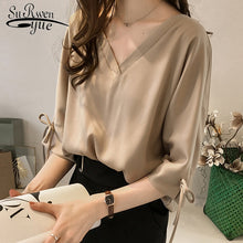 將圖片載入圖庫檢視器 Casual Plus Size 3XL 4XL Summer Tops Solid V Collar OL Blouse Fashion Woman Blouses 2019 Chiffon Blouse Shirt Women Tops 1034 40