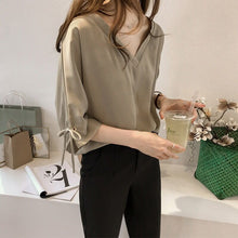 將圖片載入圖庫檢視器 Casual Plus Size 3XL 4XL Summer Tops Solid V Collar OL Blouse Fashion Woman Blouses 2019 Chiffon Blouse Shirt Women Tops 1034 40